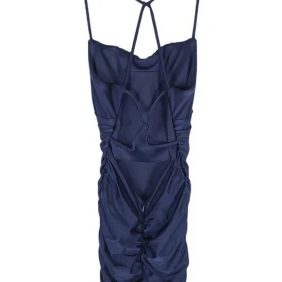 LA FEMME 29873 Wrap Strappy Back Jersey Gown navy blue - Picture 8 of 9
